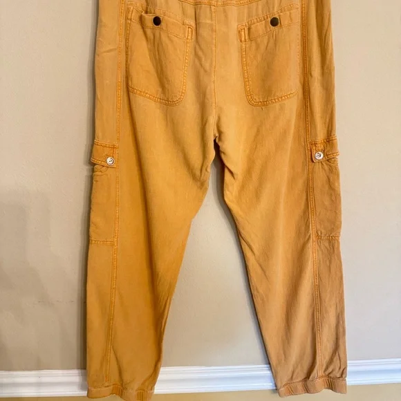 by Anthropologie Linen Utility Cargo Pants Size 14 Pockets Mustard Yellow - Picture 7 of 13